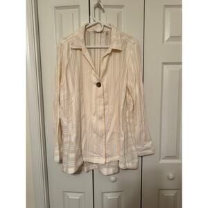 Soft Surroundings Long Sleeve Striped Cotton Button/Snap Front Shirt Women's S